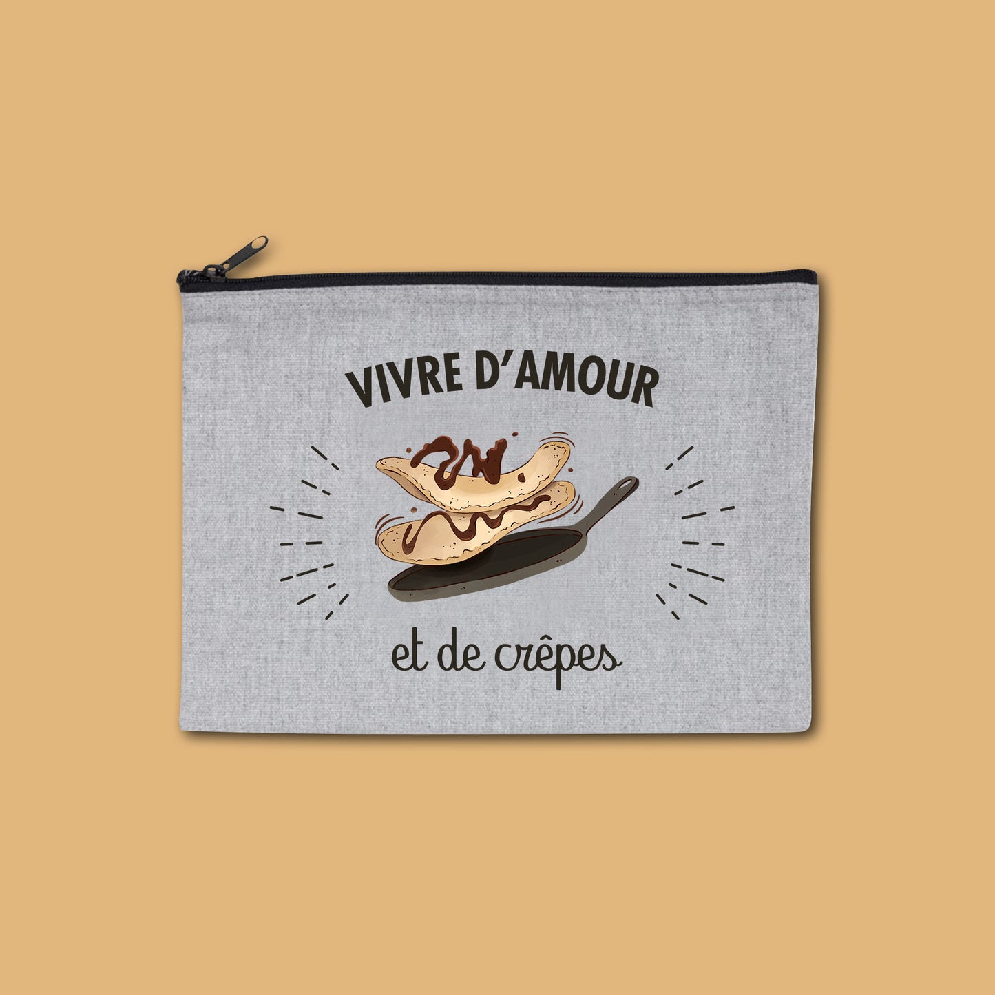 Pochette zippée recyclée Vivre d'amour et de crêpes
