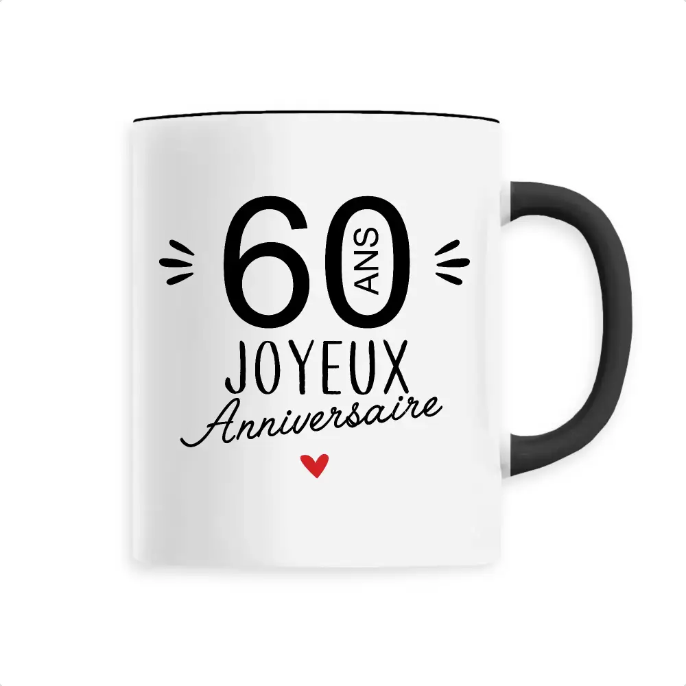 Mug céramique - 60 Ans Joyeux Anniversaire - Noir - Mugs