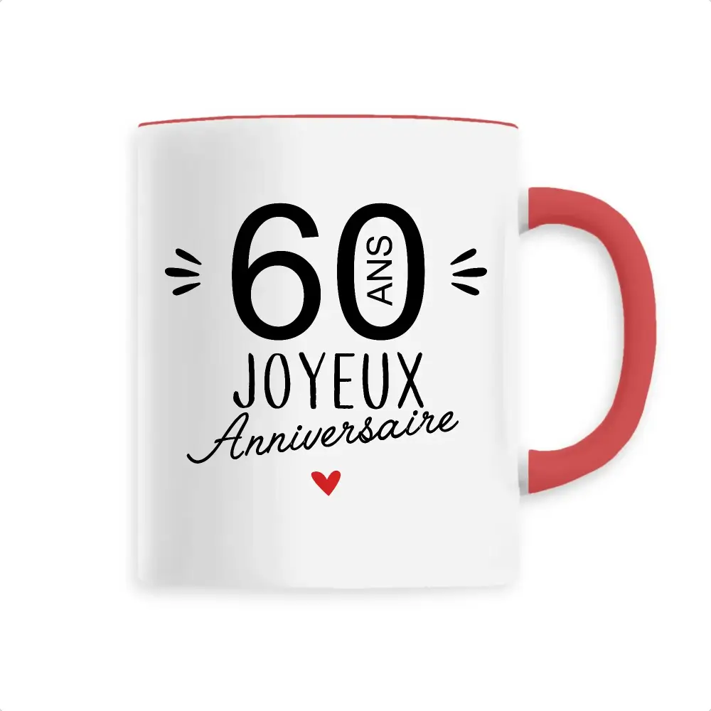 Mug céramique - 60 Ans Joyeux Anniversaire - Rouge - Mugs