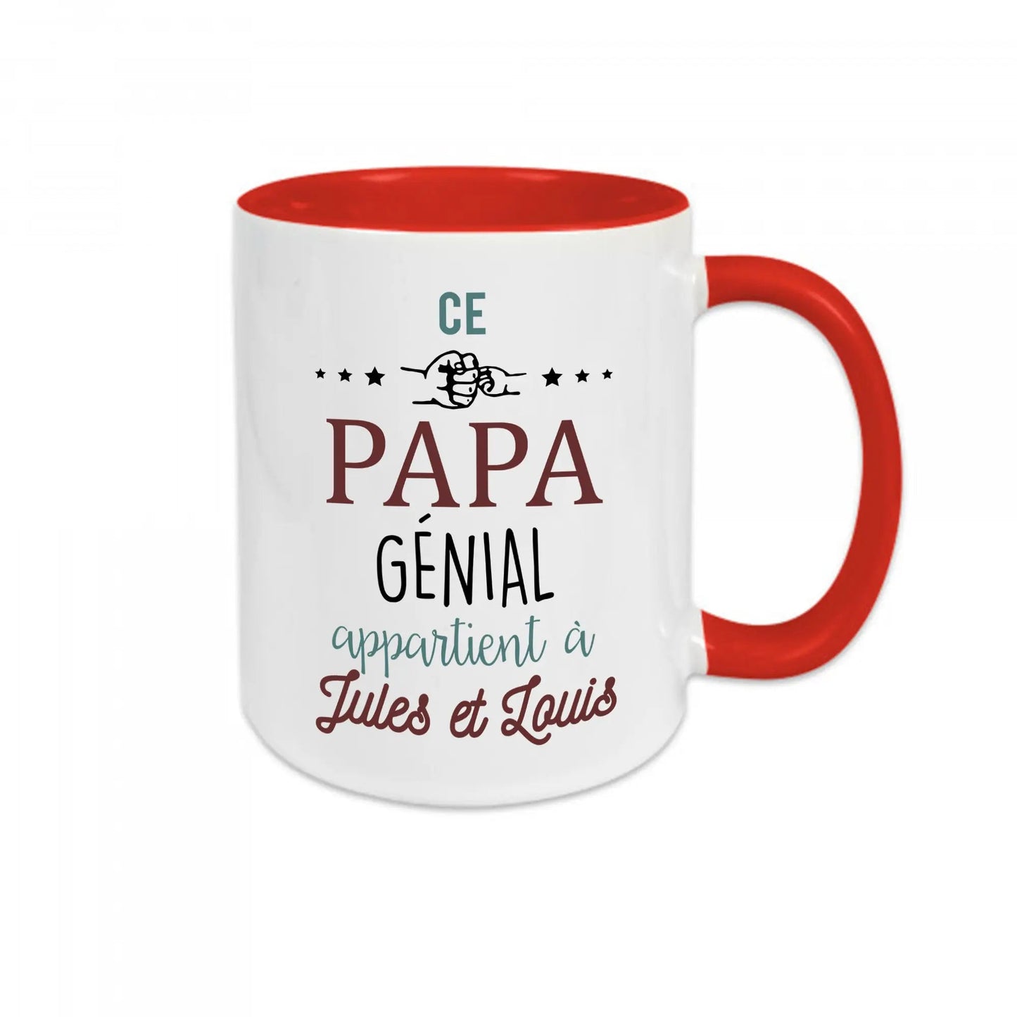 Mug céramique - Ce papa génial appartient à (à personnaliser avec le ou les prénoms de votre choix) Rouge