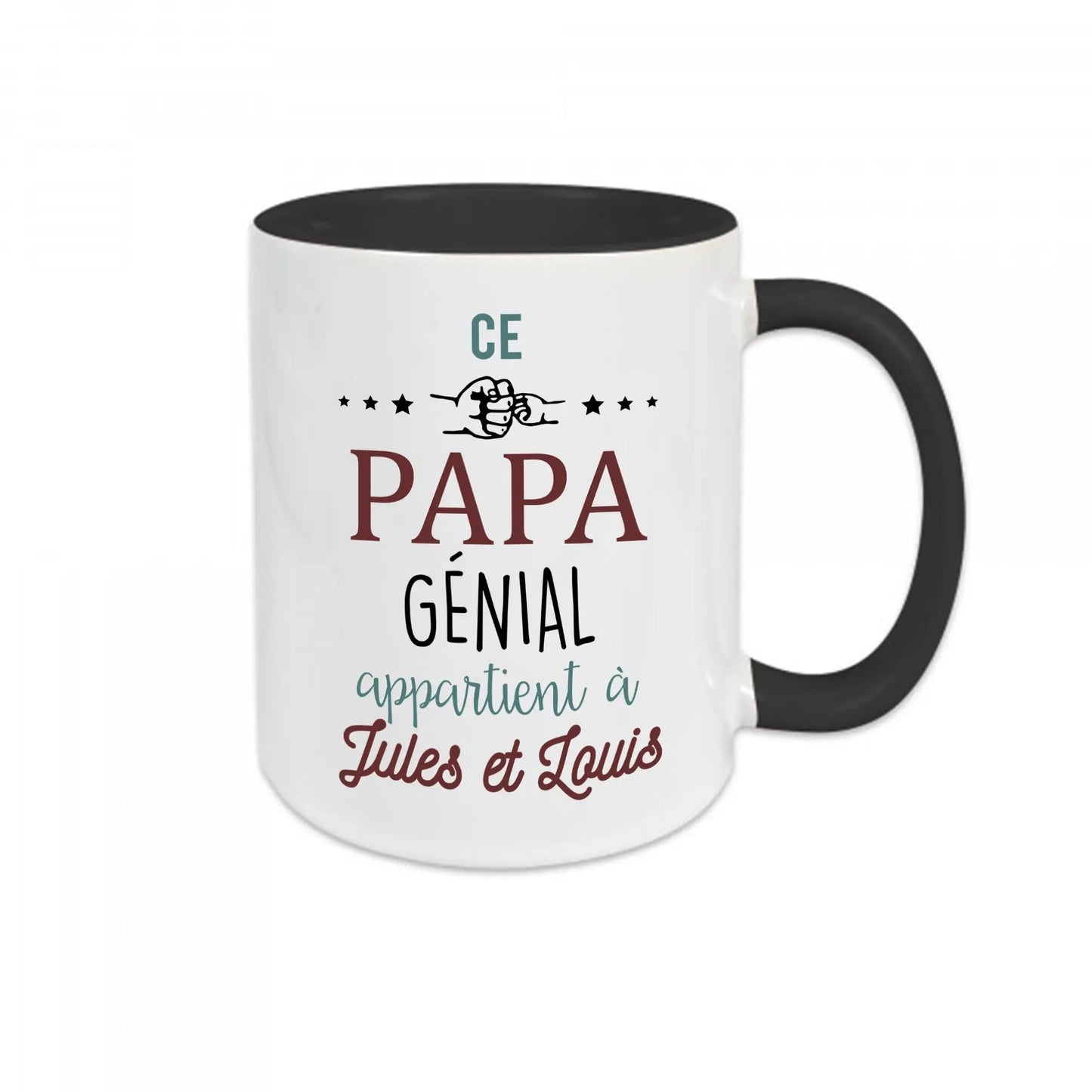 Mug céramique - Ce papa génial appartient à (à personnaliser avec le ou les prénoms de votre choix) Noir