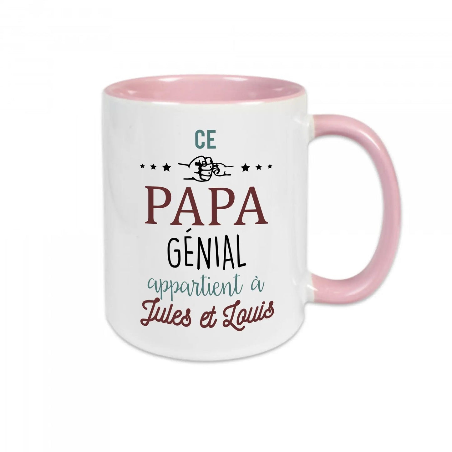 Mug céramique - Ce papa génial appartient à (à personnaliser avec le ou les prénoms de votre choix) Rose