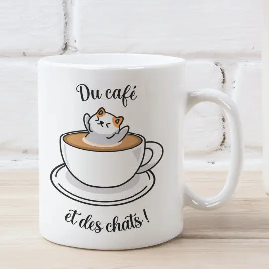 Mug céramique - Du café et des chats - Blanc - Mugs