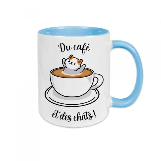 Mug céramique - Du café et des chats - Bleu - Mugs