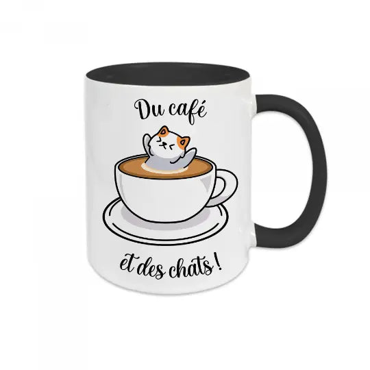 Mug céramique - Du café et des chats - Noir - Mugs