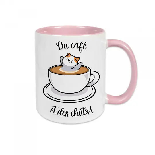 Mug céramique - Du café et des chats - Rose - Mugs