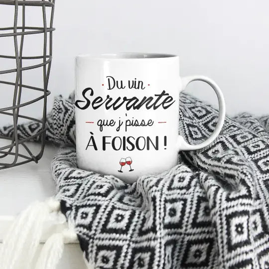 Mug céramique - Du vin servante que j’pisse à foison - Blanc - Mugs