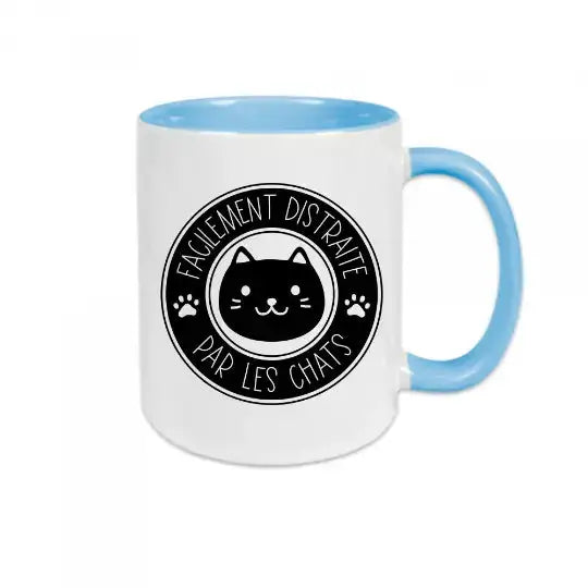 Mug céramique - Facilement distraite par les chats - Bleu - Mugs