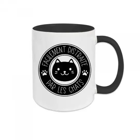 Mug céramique - Facilement distraite par les chats - Noir - Mugs