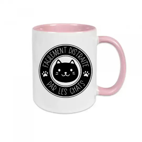 Mug céramique - Facilement distraite par les chats - Rose - Mugs