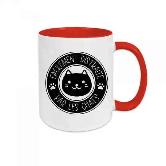 Mug céramique - Facilement distraite par les chats - Rouge - Mugs