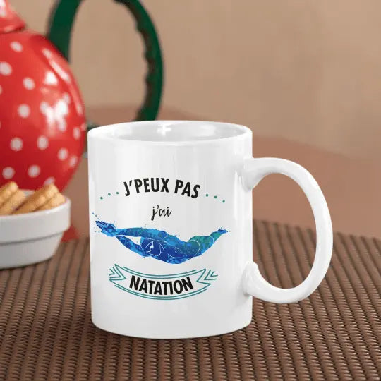 Mug céramique imprimé j’peux pas j’ai natation - Blanc - Mugs