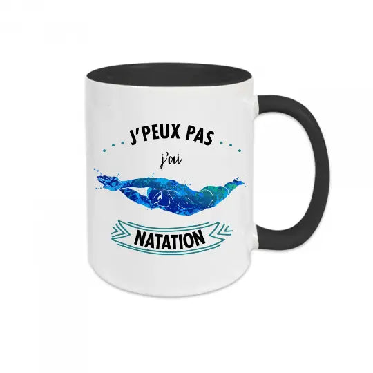 Mug céramique imprimé j’peux pas j’ai natation - Noir - Mugs