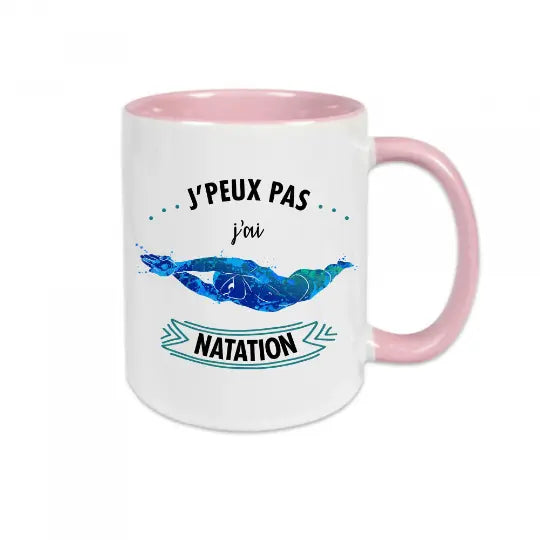 Mug céramique imprimé j’peux pas j’ai natation - Rose - Mugs
