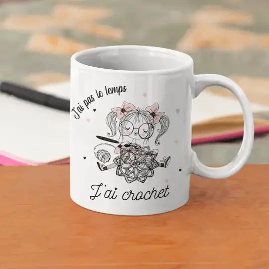 Mug céramique - J’ai pas le temps j’ai crochet - Blanc - Mugs
