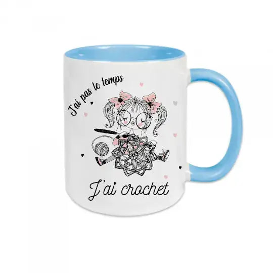 Mug céramique - J’ai pas le temps j’ai crochet - Bleu - Mugs