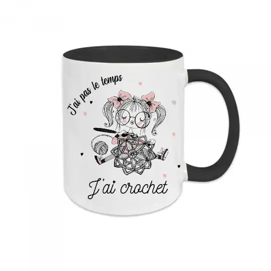 Mug céramique - J’ai pas le temps j’ai crochet - Noir - Mugs