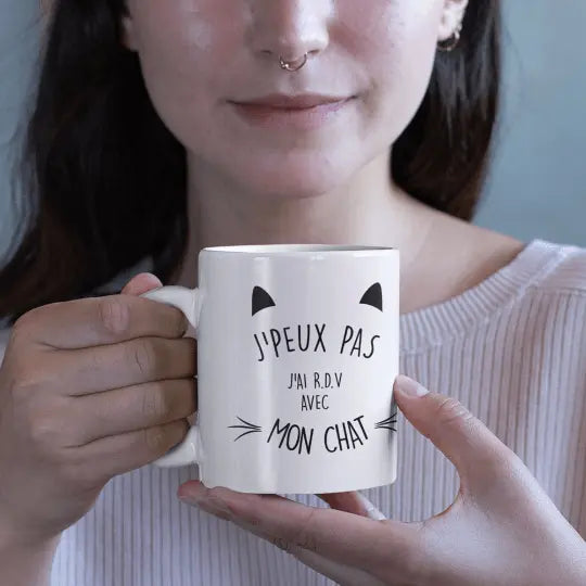 Mug céramique - J’ai RDV avec mon chat - Blanc - Mugs