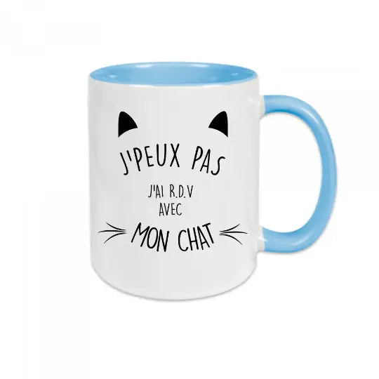 Mug céramique - J’ai RDV avec mon chat - Bleu - Mugs