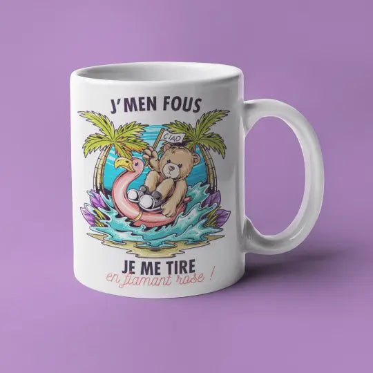Mug céramique - Je me tire en flamant rose - Blanc - Mugs