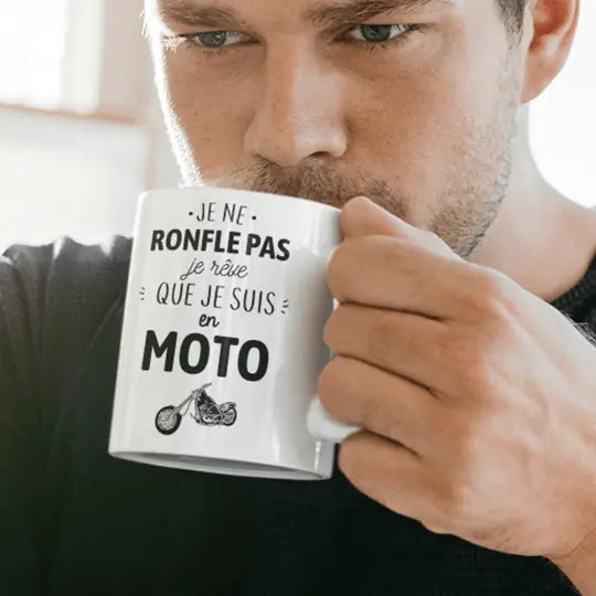 Mug céramique - Je ne ronfle pas je rêve que je suis en moto - Blanc - Mugs