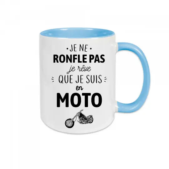 Mug céramique - Je ne ronfle pas je rêve que je suis en moto - Bleu - Mugs