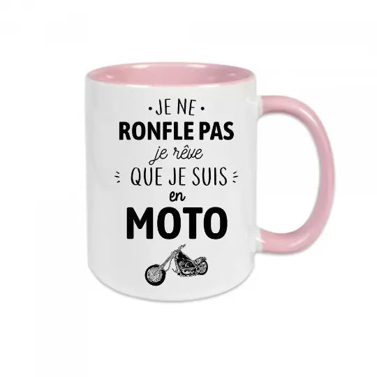 Mug céramique - Je ne ronfle pas je rêve que je suis en moto - Rose - Mugs