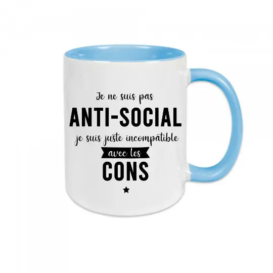 Mug céramique - Je ne suis pas anti-social je suis juste incompatible avec les cons - Bleu - Mugs