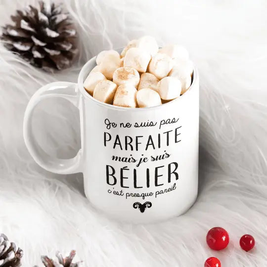 Mug céramique - Je ne suis pas parfaite mais je suis bélier - Blanc - Mugs