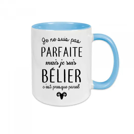 Mug céramique - Je ne suis pas parfaite mais je suis bélier - Bleu - Mugs