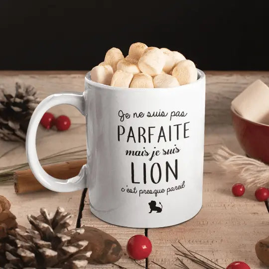Mug céramique - Je ne suis pas parfaite mais je suis lion - Unique / Blanc
