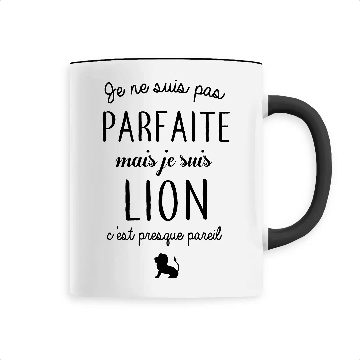 Mug céramique - Je ne suis pas parfaite mais je suis lion - Unique / Noir