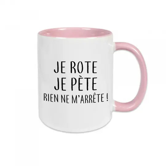 Mug céramique - Je rote je pète rien de m’arrête - Rose - Mugs