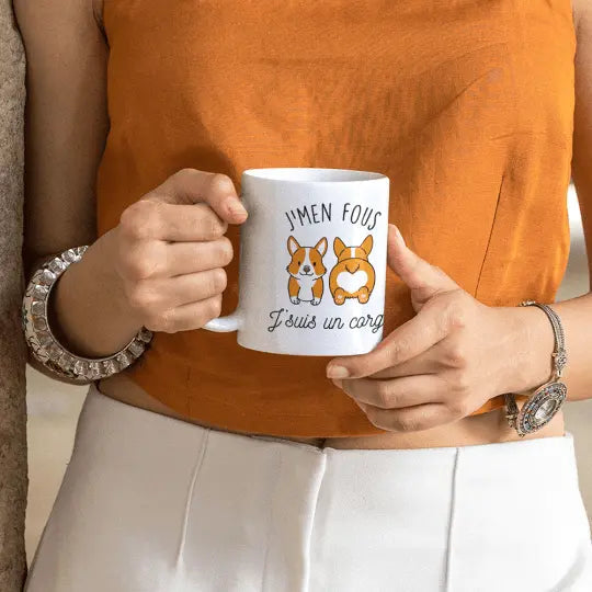 Mug céramique - J’men fou j’suis un corgi - Blanc - Mugs