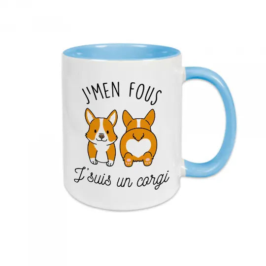 Mug céramique - J’men fou j’suis un corgi - Bleu - Mugs