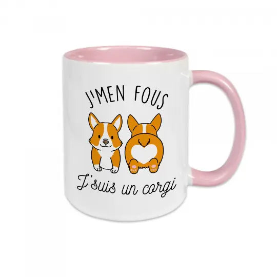 Mug céramique - J’men fou j’suis un corgi - Rose - Mugs