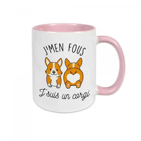 Mug céramique - J’men fou j’suis un corgi - Rose - Mugs
