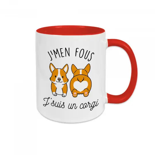 Mug céramique - J’men fou j’suis un corgi - Rouge - Mugs