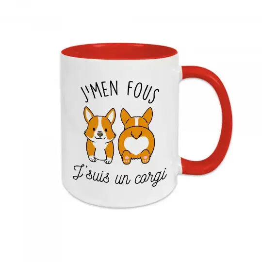 Mug céramique - J’men fou j’suis un corgi - Rouge - Mugs