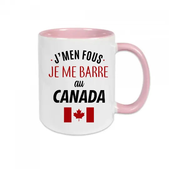 Mug céramique - J’men fous je me barre au canada - Rose - Mugs