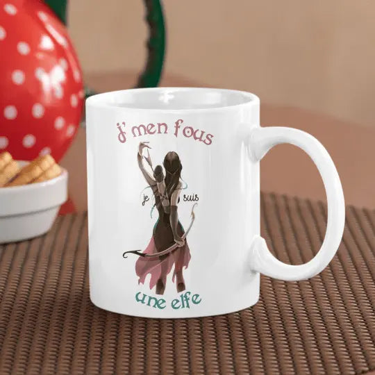 Mug céramique - J’men fous je suis une elfe - Blanc - Mugs