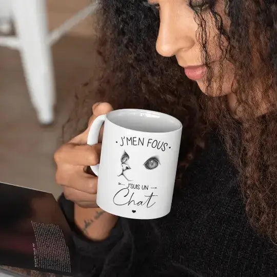 Mug céramique - J’men fous j’suis un chat - Blanc - Mugs