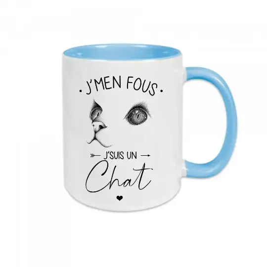 Mug céramique - J’men fous j’suis un chat - Bleu - Mugs