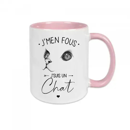 Mug céramique - J’men fous j’suis un chat - Rose - Mugs