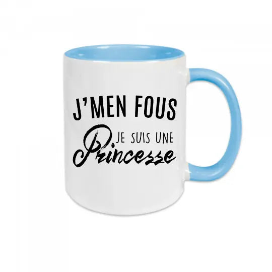 Mug céramique - J’men fous j’suis une princesse - Bleu - Mugs