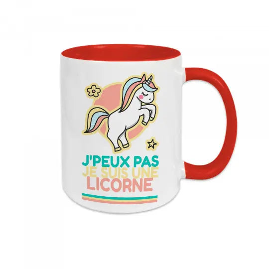 Mug céramique - J’peux pas je suis une licorne - Rouge