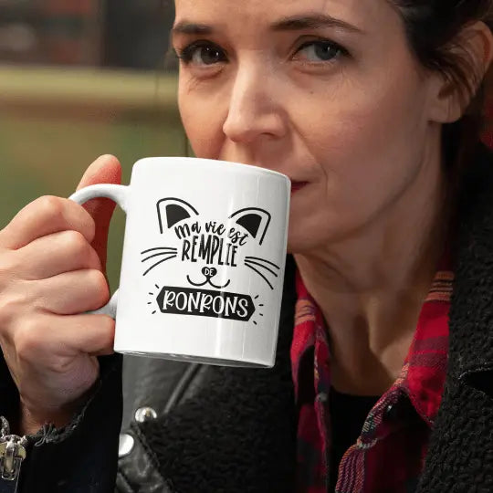 Mug céramique - Ma vie est remplie de ronrons - Blanc - Mugs