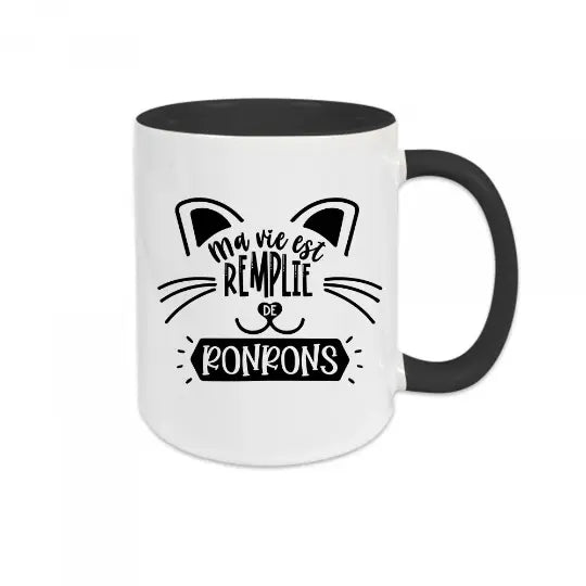 Mug céramique - Ma vie est remplie de ronrons - Noir - Mugs
