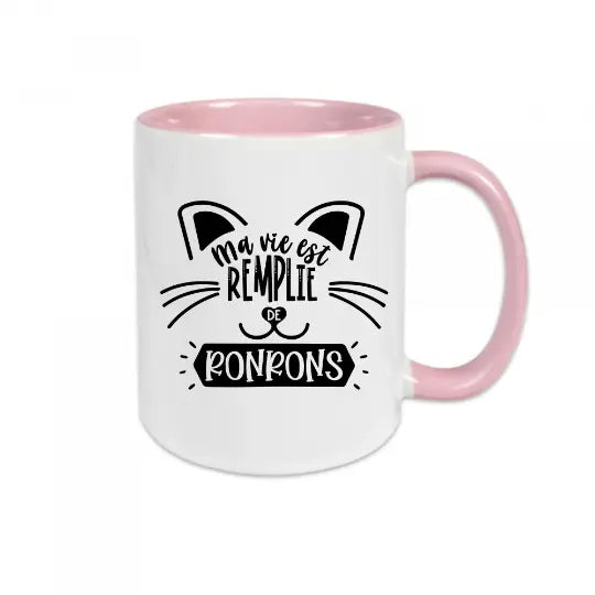 Mug céramique - Ma vie est remplie de ronrons - Rose - Mugs