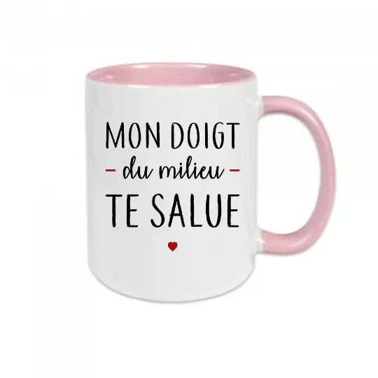 Mug céramique - Mon doigt du milieu te salue idéal pour le bureau - Rose - Mugs
